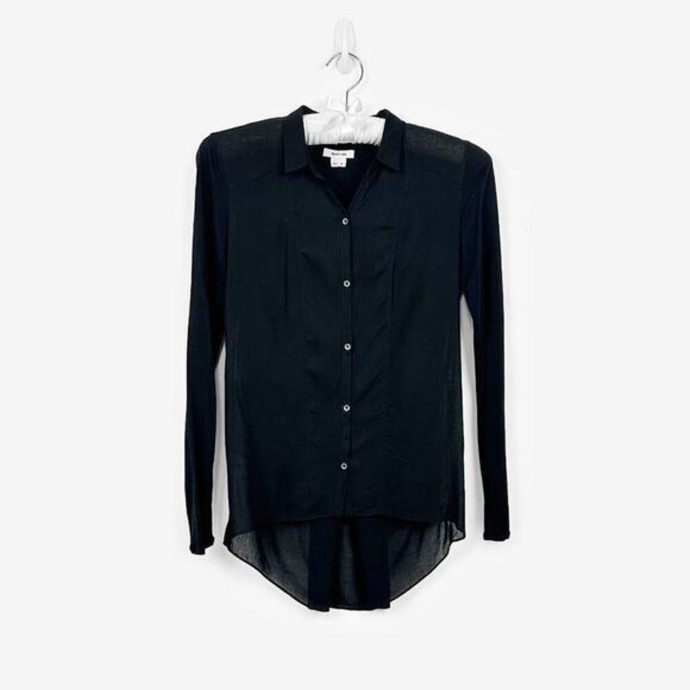 Helmut Lang High Low Button Up Shirt Size P Black Career Office Noire Minimalist